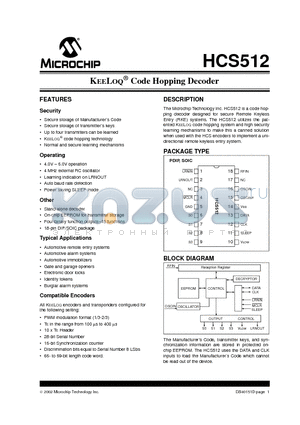 HCS512-I/P datasheet - KEELOQ^ Code Hopping Decoder