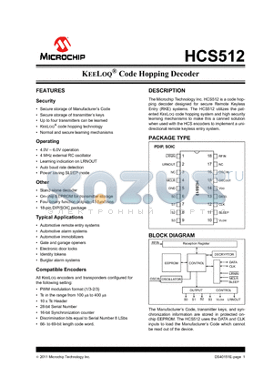 HCS512 datasheet - KEELOQ^ Code Hopping Decoder system and high security