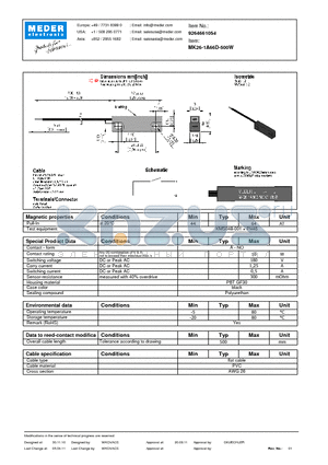 MK26-1A66D-500W datasheet - MK Reed Sensor