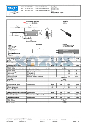 MK26-1A85E-500W datasheet - MK Reed Sensor