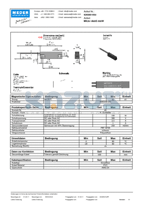 MK26-1A85E-500W_DE datasheet - (deutsch) MK Reed Sensor