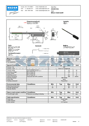 MK26-1C90D-500W datasheet - MK Reed Sensor