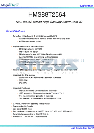 HMS88T2564 datasheet - New 80C52 Based High Security Smart Card IC