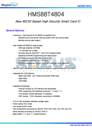 HMS88T4804 datasheet - New 80C52 Based High Security Smart Card IC
