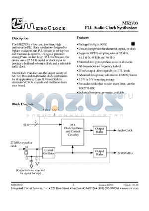 MK2703SITR datasheet - PLL Audio Clock Synthesizer