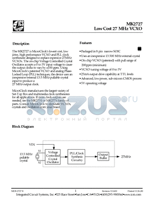 MK2727STR datasheet - Low Cost 27 MHz VCXO