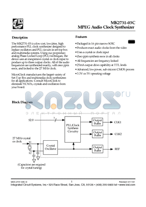 MK2731-03C datasheet - MPEG Audio Clock Synthesizer