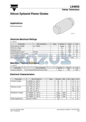 LS485S datasheet - Silicon Epitaxial Planar Diodes