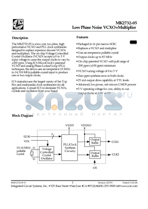 MK2732-05 datasheet - Low Phase Noise VCXOMultiplier