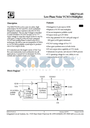 MK2732-05S datasheet - Low Phase Noise VCXOMultiplier