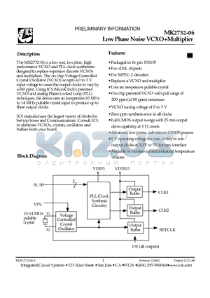 MK2732-06G datasheet - Low Phase Noise VCXOMultiplier