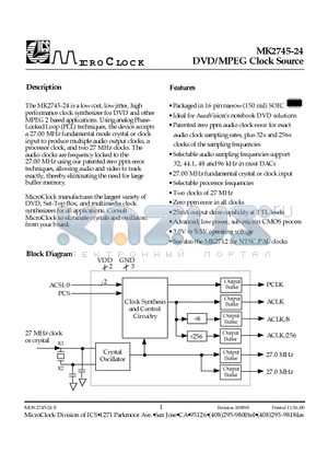 MK2745-24S datasheet - DVD/MPEG Clock Source