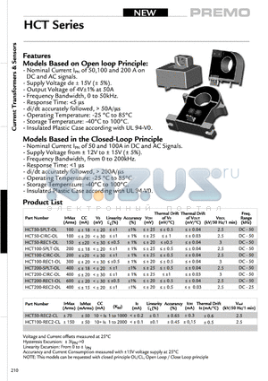 HCT200-CIRC-OL datasheet - Current Transformers & Sensors