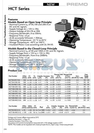 HCT200-REC2-OL datasheet - Current Transformers & Sensors