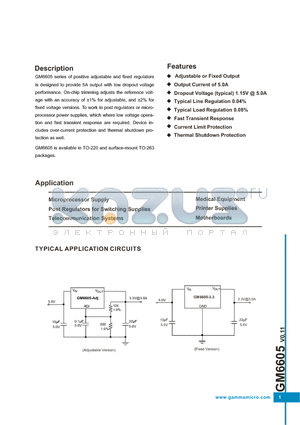 GM6605-1.5TB3R datasheet - 5.0A LOW DROPOUT PRECISION LINEAR REGULATORS