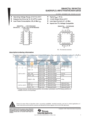 HCT02 datasheet - QUADRUPLE 2-INPUT POSITIVE-NOR GATES