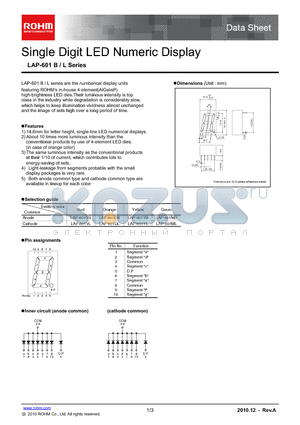 LAP-601BL datasheet - Single Digit LED Numeric Display