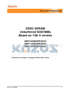 HMT112S6AFP6C-G7 datasheet - 204pin DDR3 SDRAM SODIMMs