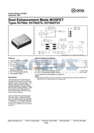 HCT802TXV datasheet - Dual En hance ment Mode MOSFET
