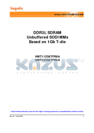 HMT112S6TFR8A-G7 datasheet - 204pin DDR3 SDRAM SODIMM