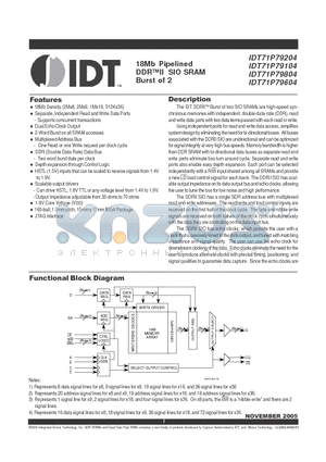 IDT71P79804 datasheet - 18Mb Pipelined DDRII SIO SRAM Burst of 2