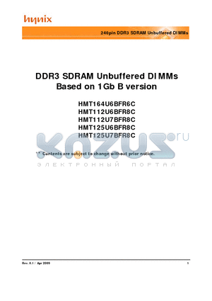 HMT112U6BFR8C-H9 datasheet - 240pin DDR3 SDRAM Unbuffered DIMMs