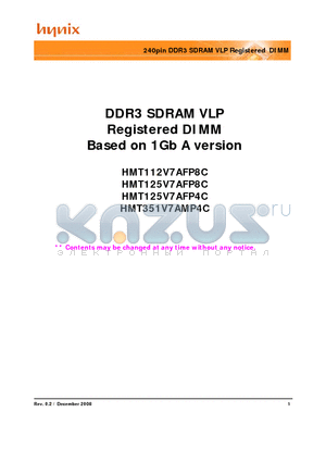 HMT112V7AFP8C-G7 datasheet - 240pin DDR3 SDRAM VLP Registered DIMM