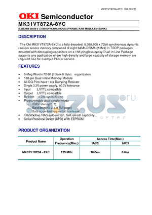 MK31VT872A datasheet - 8,388,608 Word x 72 Bit SYNCHRONOUS DYNAMIC RAM MODULE (1BANK)