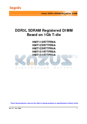 HMT125R7TFR4A-G7 datasheet - 240pin DDR3L SDRAM Registered DIMM