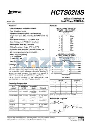 HCTS02K datasheet - Radiation Hardened Quad 2-Input NOR Gate