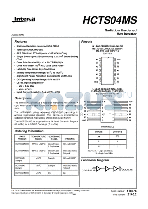 HCTS04DMSR datasheet - Radiation Hardened Hex Inverter