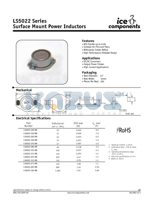 LS5022-470-RM datasheet - Surface Mount Power Inductors