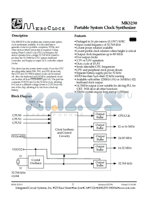 MK3230 datasheet - Portable System Clock Synthesizer