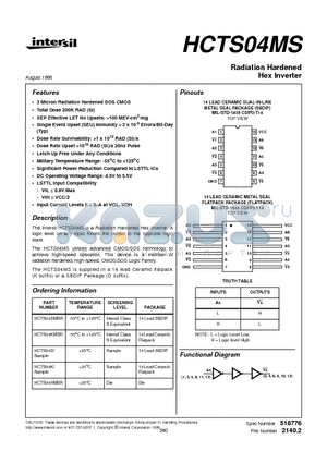 HCTS04MS datasheet - Radiation Hardened Hex Inverter