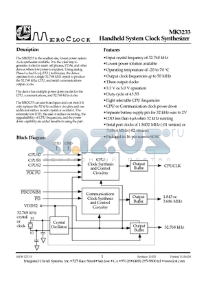 MK3233-01S datasheet - Handheld System Clock Synthesizer
