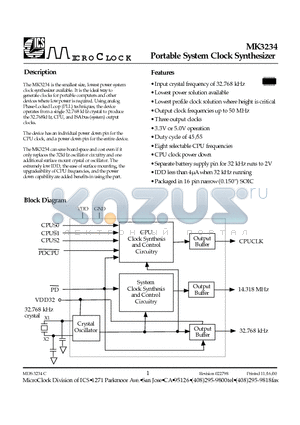 MK3234 datasheet - Portable System Clock Synthesizer