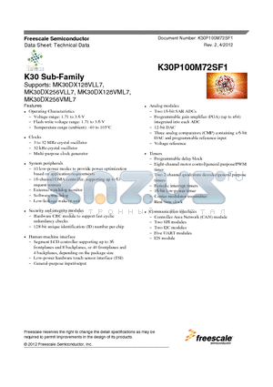 MK30DX128VML7 datasheet - K30 Sub-Family