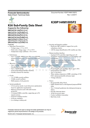 MK30DX128ZVLQ10 datasheet - K30 Sub-Family Data Sheet