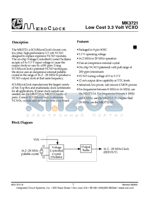 MK3721STR datasheet - Low Cost 3.3 Volt VCXO