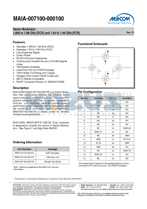 MAIA-007100-000100 datasheet - Vector Modulator, 1.805 to 1.88 GHz (DCS) and 1.93 to 1.99 GHz (PCS)