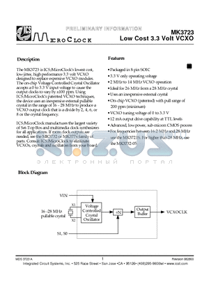 MK3723 datasheet - Low Cost 3.3 Volt VCXO