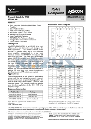 MAIA-007851-0001TB datasheet - Transmit Module for RFID 850 - 960 MHz