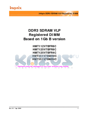 HMT125V7BFR4C-G7 datasheet - 240pin DDR3 SDRAM VLP Registered DIMM