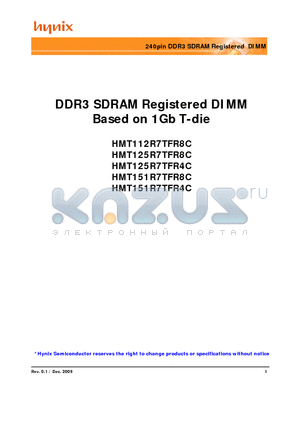 HMT151R7TFR8C-G7 datasheet - 240pin DDR3 SDRAM Registered DIMM