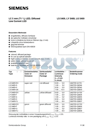 LS5469 datasheet - LC 5 mm T1 3/4 LED, Diffused Low Current LED