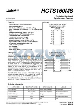 HCTS160DMSR datasheet - Radiation Hardened Synchronous Counter