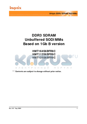 HMT164S6BFR6C-H9 datasheet - 204pin DDR3 SDRAM SODIMMs