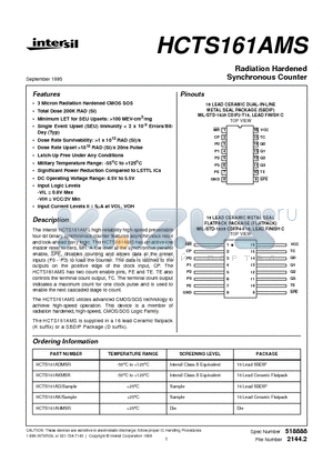 HCTS161AHMSR datasheet - Radiation Hardened Synchronous Counter