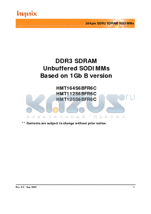 HMT164S6BFR6C-G7 datasheet - 204pin DDR3 SDRAM SODIMMs