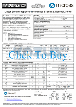 LS5911_PDIP datasheet - N-CHANNEL JFET